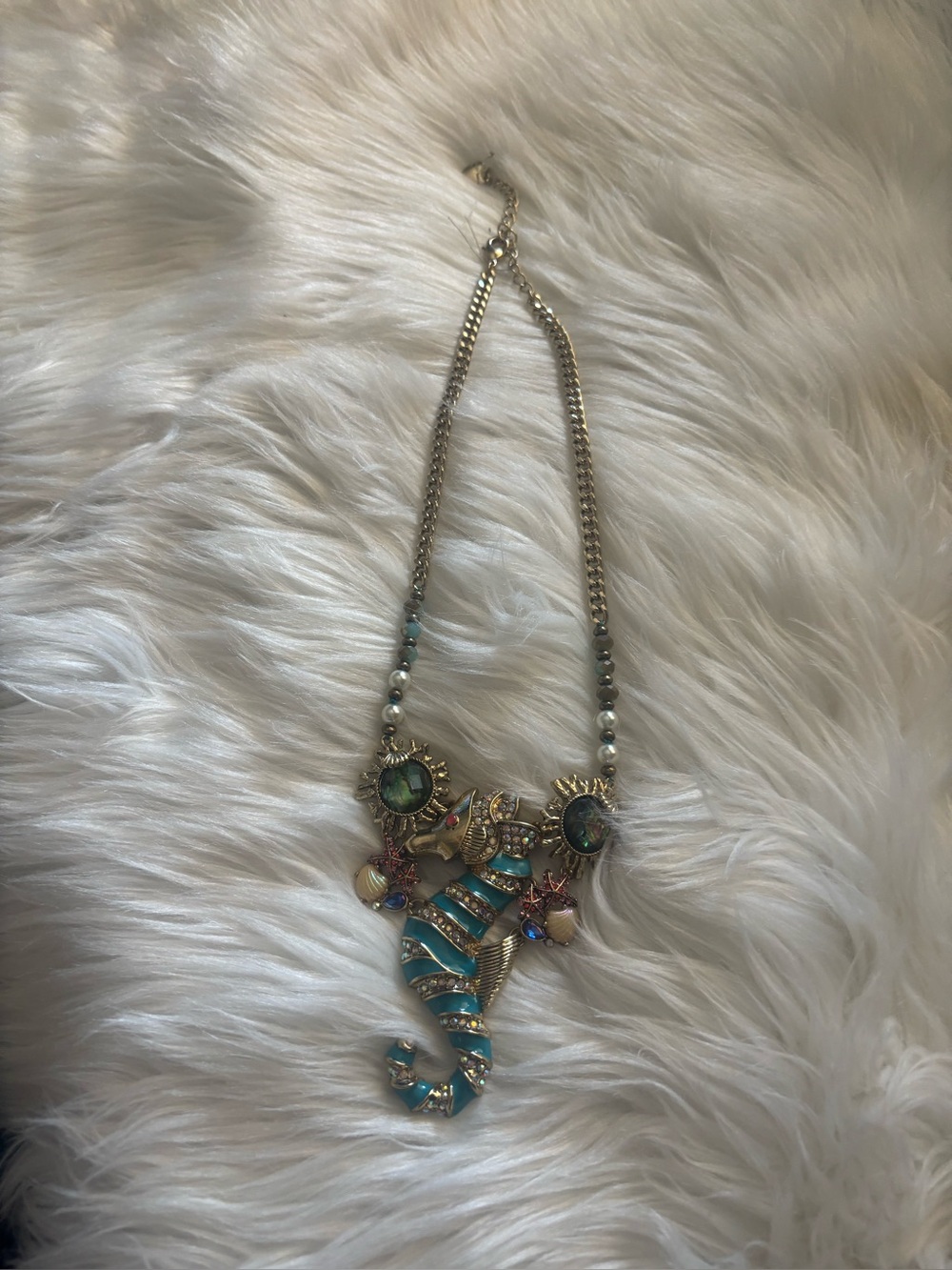 Betsey Johnson Gold-Tone Turquoise Mermaid Pendant Necklace